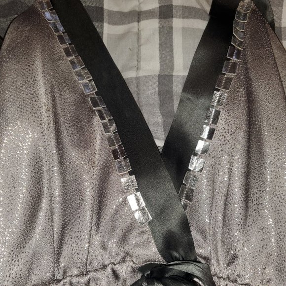 Hale Bob Metallic Silver & Gray Silk Tunic Dress Top Tank Size L Y2K - Picture 6 of 8